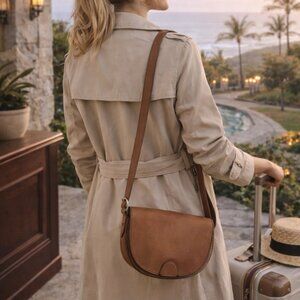 Zara Woman Leather Saddle Crossbody – Cognac